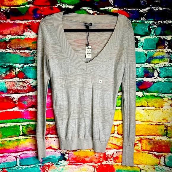Express Sweaters - Lightweight Gray &‎ Silver Sweater 0131